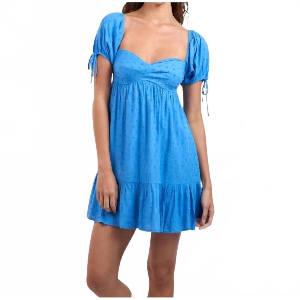 NEW ROWAN swiss dot babydoll mini dress in blue